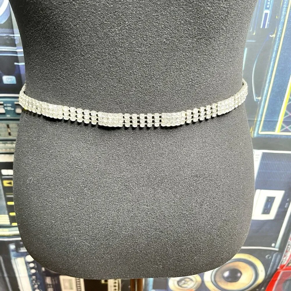 Clear Rhinestone Crystal Mesh Bling Belt Retro Vintage Look